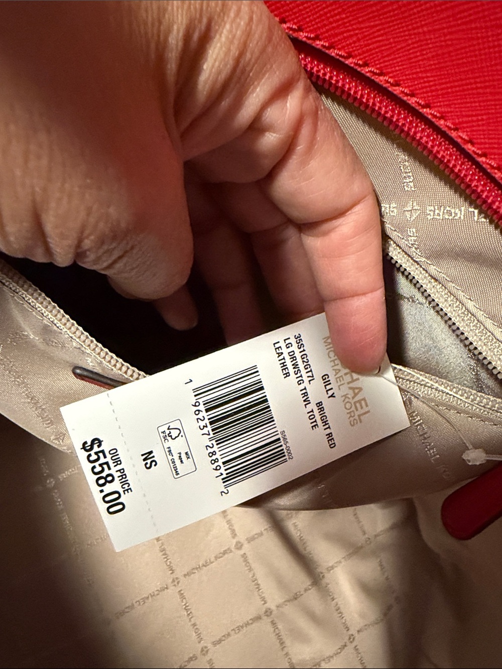 Michael Kors Bright Red Saffiano Leather Tote with Gold Accents - Picture 4 of 10